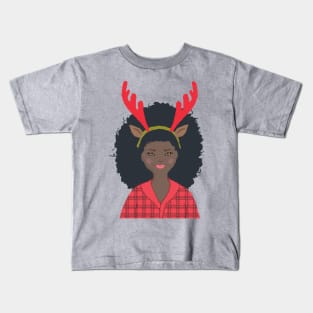 Black Woman Christmas Portrait Kids T-Shirt